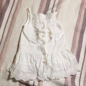 White Button-up Dress with Floral Embroidery